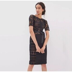 BEGUILE Anthropologie Lace Sheath Dress Carissima Navy Blue Lace Byron Lars Sz 0